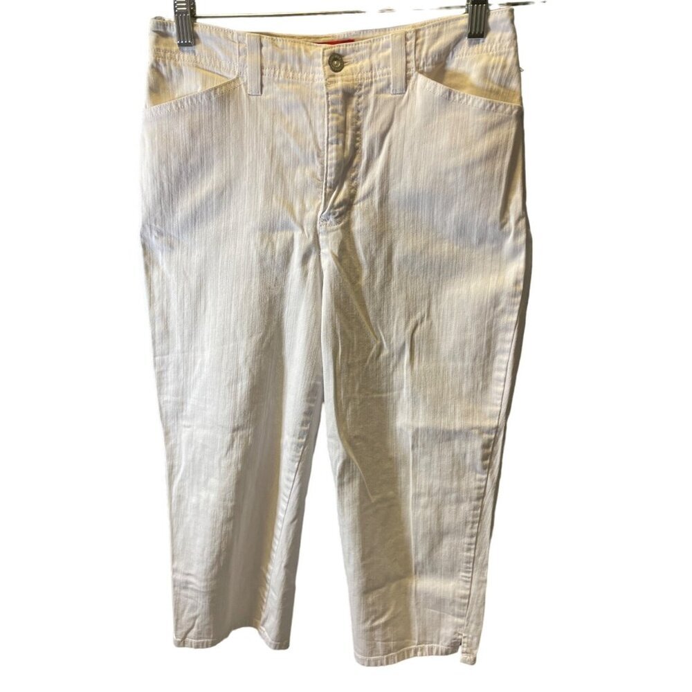 Gloria Vanderbilt White Denim Flat Front Cropped Mom Jeans Sz M
